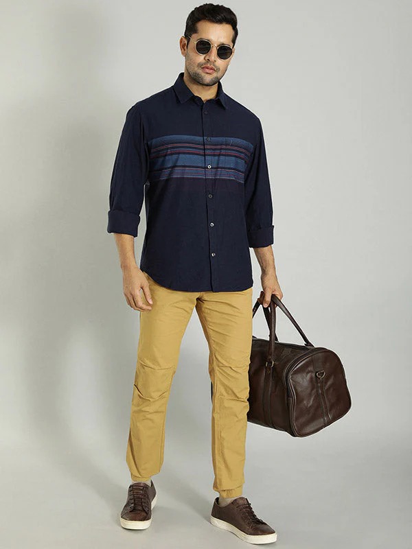 Indian Terrain Men's Comfort Fit Solid Khaki Trousers